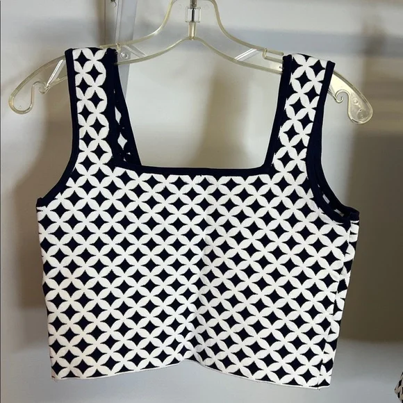 Bebe Navy and White Patterned Crop Top‎ & Matching Skirt Set- M - Picture 4 of 10